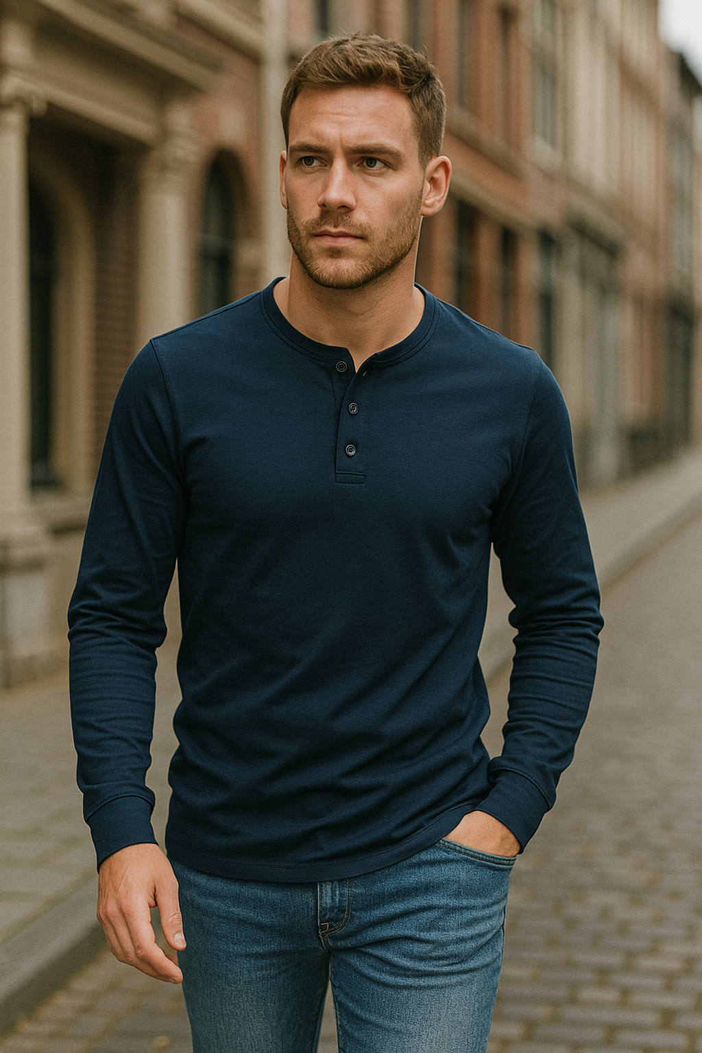 Classic Men's Long Sleeve Cotton Henley Shirt
