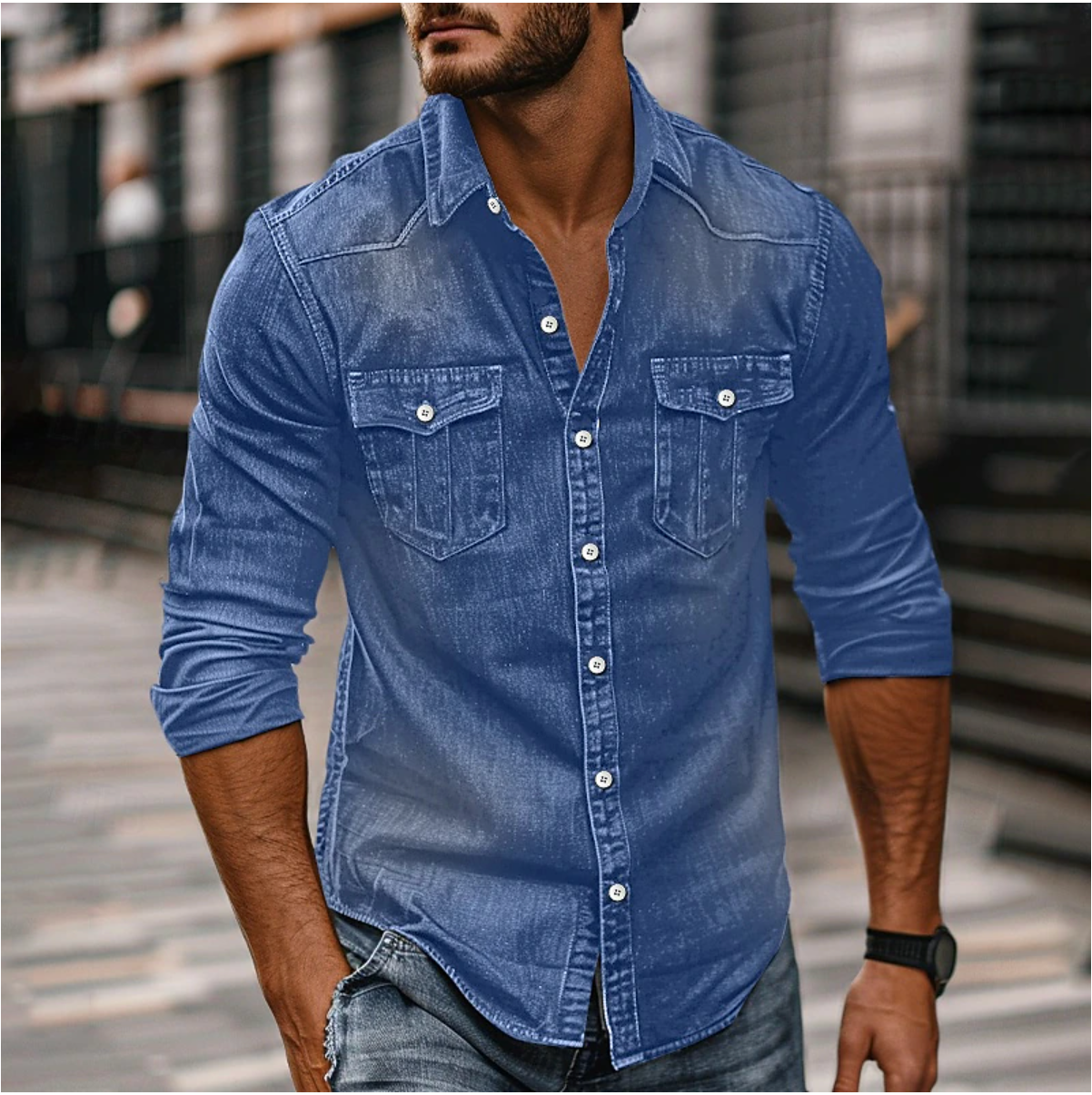 Hans Men's Casual Denim Shirt