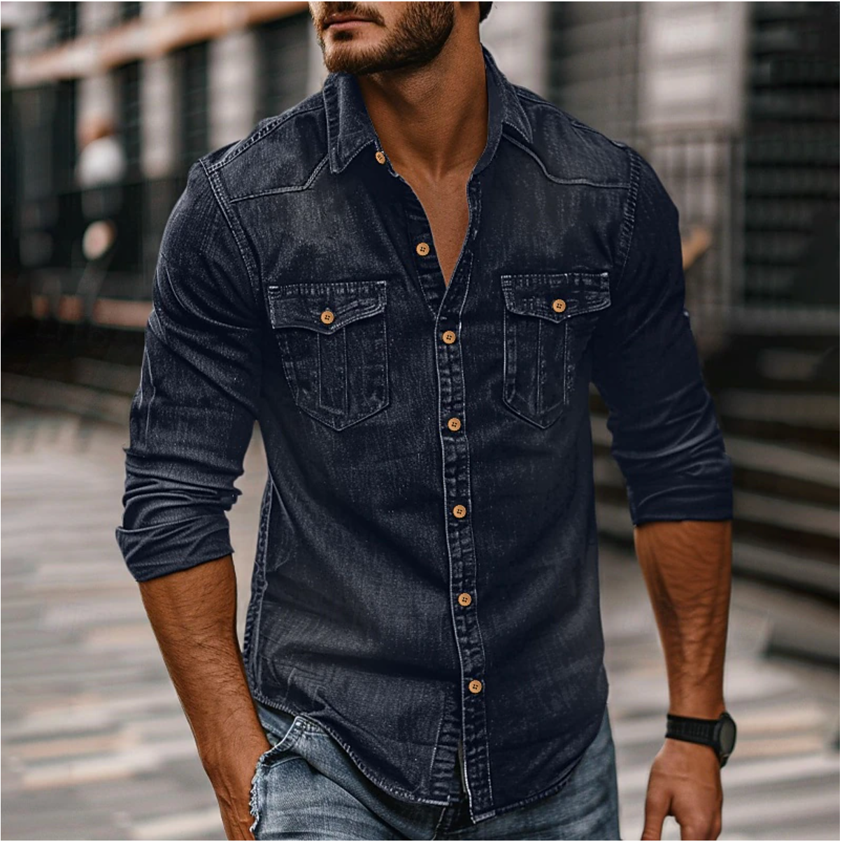 Hans Men's Casual Denim Shirt